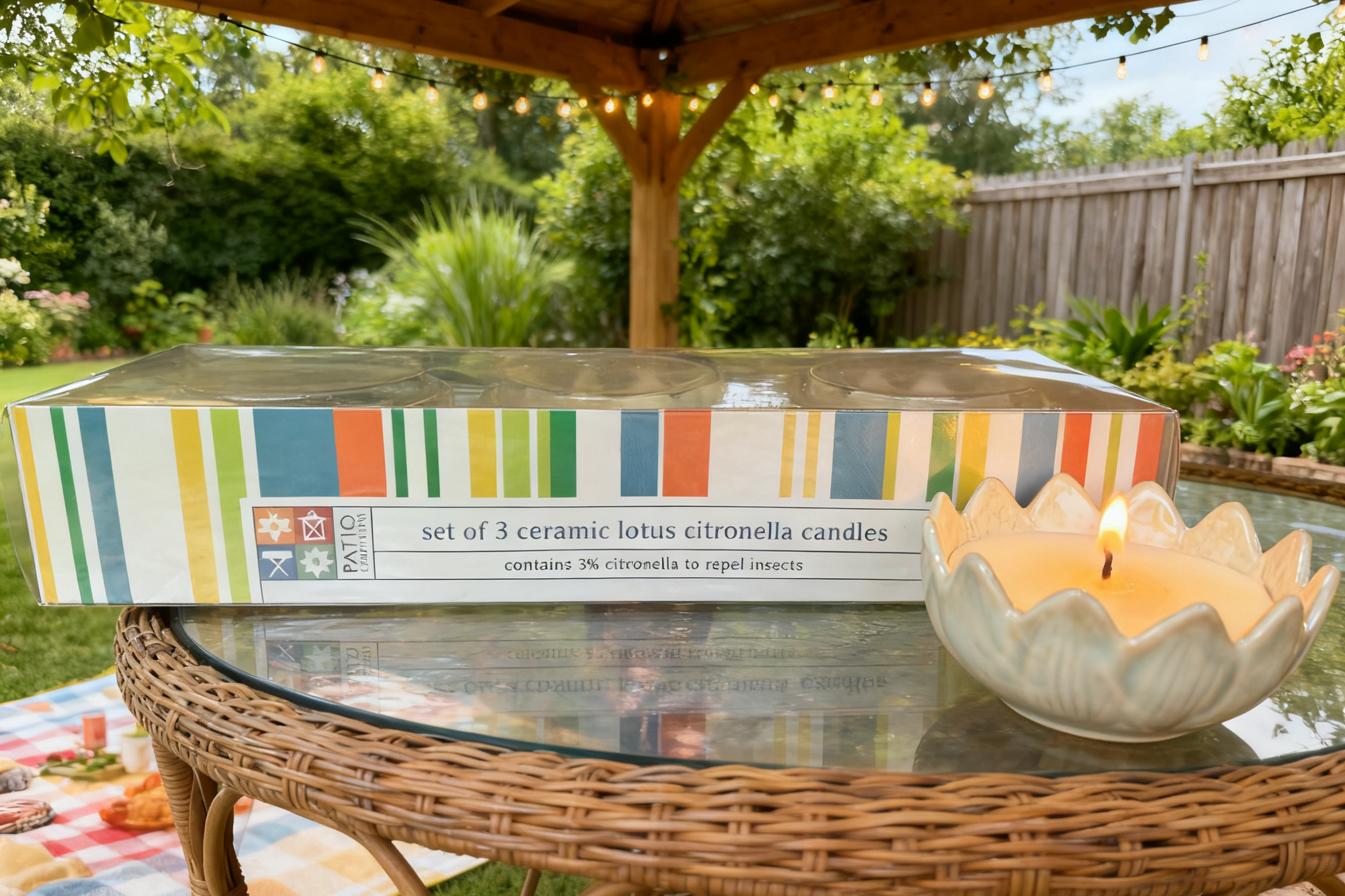 3pk Ceramic Lotus Fillled Candles